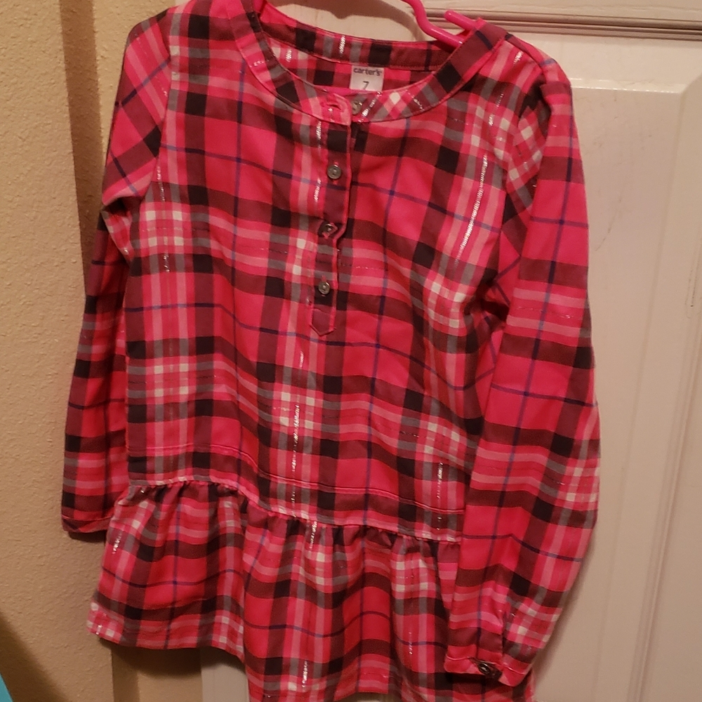 Carter's Girls Pink Plaid‎ Blouse Top Size 7